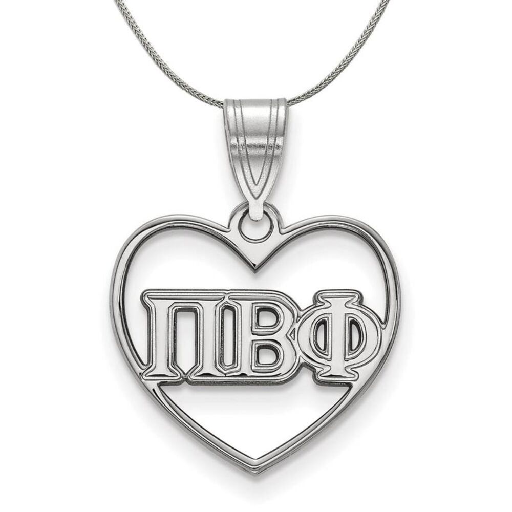 Sterling Silver Pi Beta Phi Heart Greek Necklace - 24 Inch